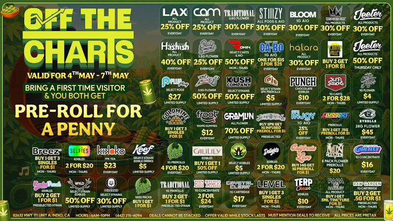 Off the Charts - Indio FINISH OFF SPRING WITH COOL DEALS 🐇🤝