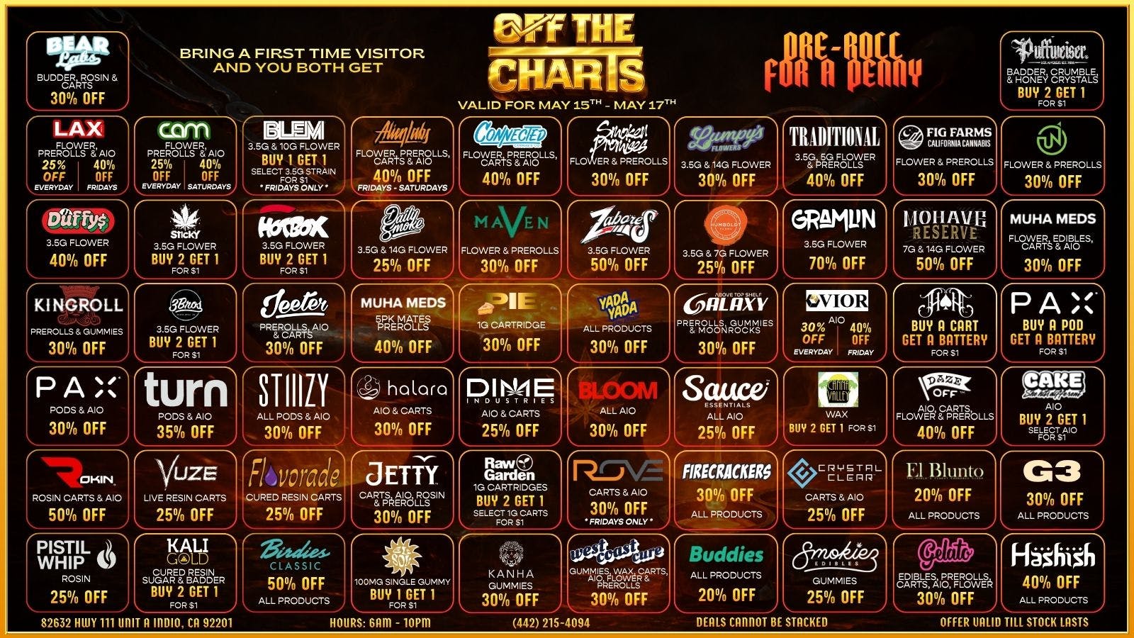 Off the Charts - Indio FINISH OFF SPRING WITH COOL DEALS