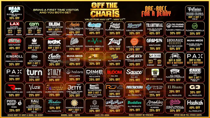 Off the Charts - Indio FINISH OFF SPRING WITH COOL DEALS