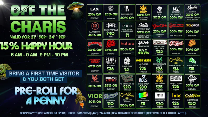 Off the Charts - Indio The weather is cooling down but the deals are HOT!