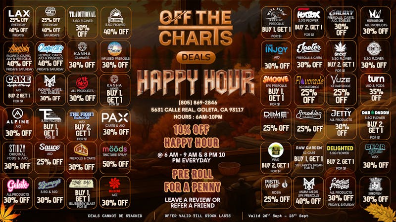 Off the Charts - Goleta LARGEST SELECTION OF PRODUCTS AROUND!