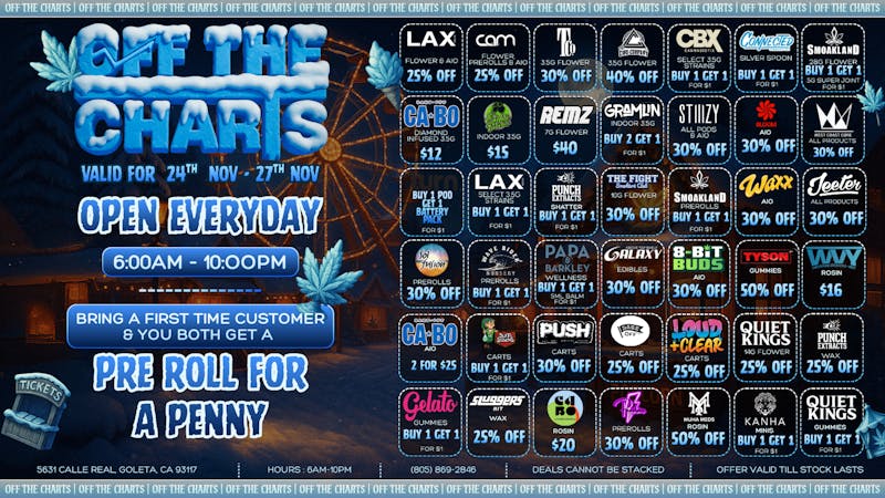 Off the Charts - Goleta DANKSGIVING DEALS!!