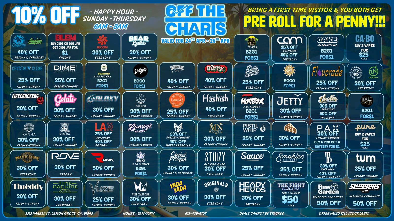 Off the Charts - Lemon Grove LEMON GROVE WEEKEND DEALS !!