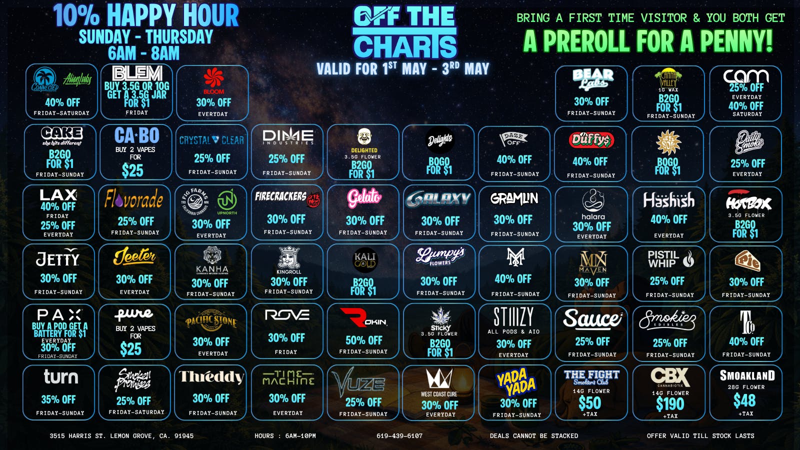 Off the Charts - Lemon Grove LEMON GROVE WEEKEND DEALS !!