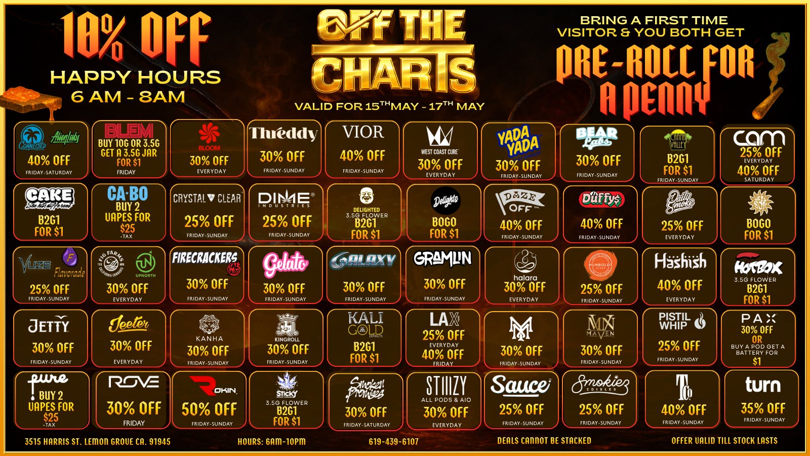 Off the Charts - Lemon Grove LEMON GROVE WEEKEND DEALS !!