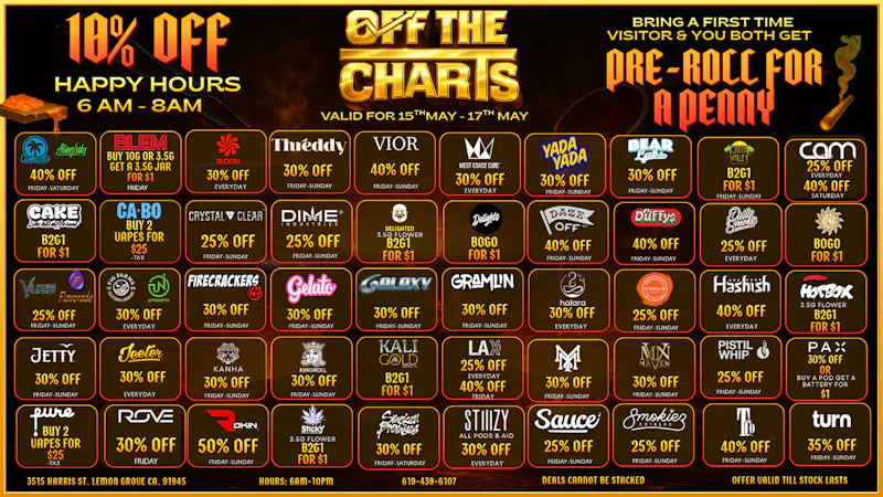 Off the Charts - Lemon Grove LEMON GROVE WEEKEND DEALS !!