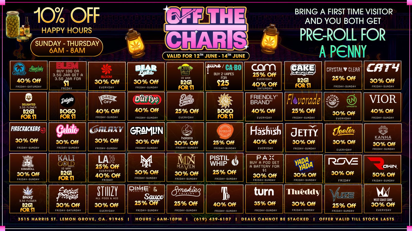 Off the Charts - Lemon Grove LEMON GROVE WEEKEND DEALS !!