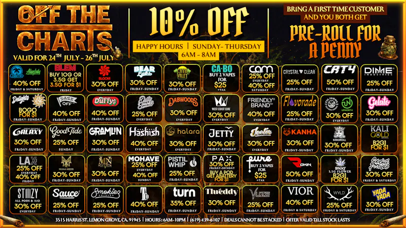 Off the Charts - Lemon Grove LEMON GROVE WEEKEND DEALS !!
