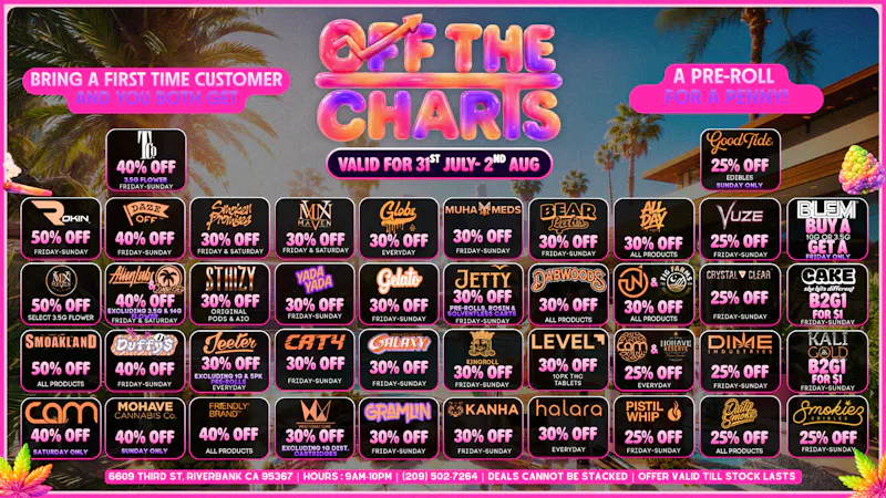 Off The Charts - Riverbank Swing into August with these KILLER SAVINGS!!