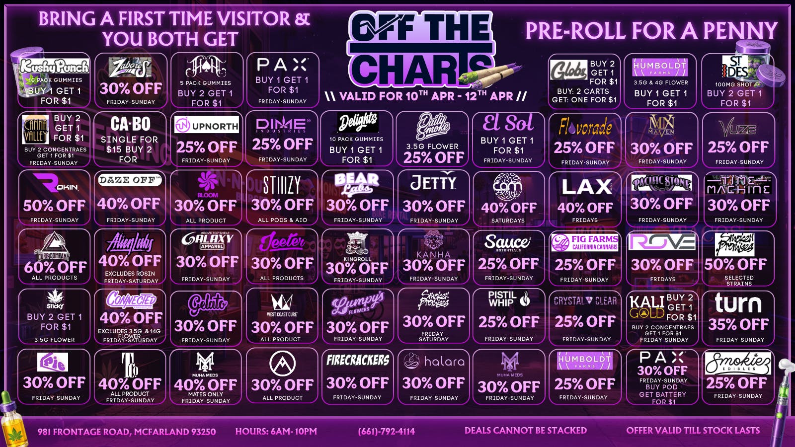 Off The Charts - McFarland 🔥 PUFF, PASS & SAVE BIG 💨