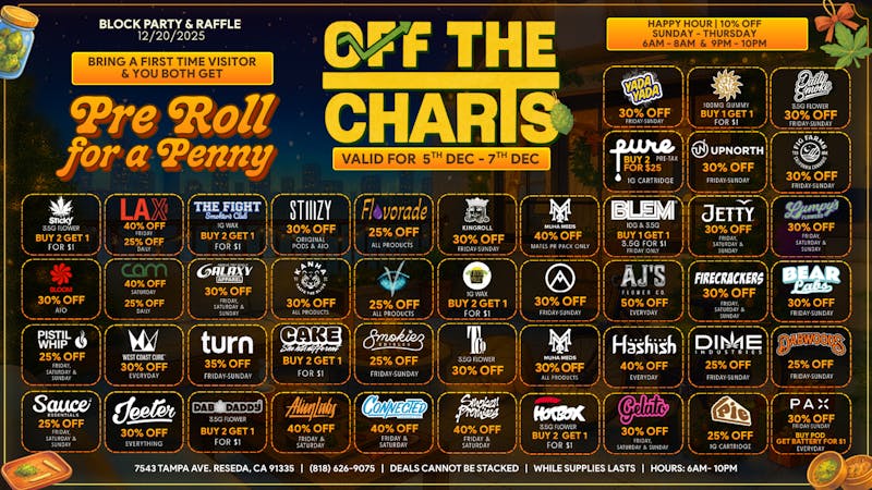 Off the Charts - Reseda BEST WEEKEND VALLEY DEALS🎄☃️🎁