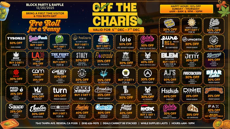 Off the Charts - Reseda BEST WEEKEND VALLEY DEALS🎄☃️🎁