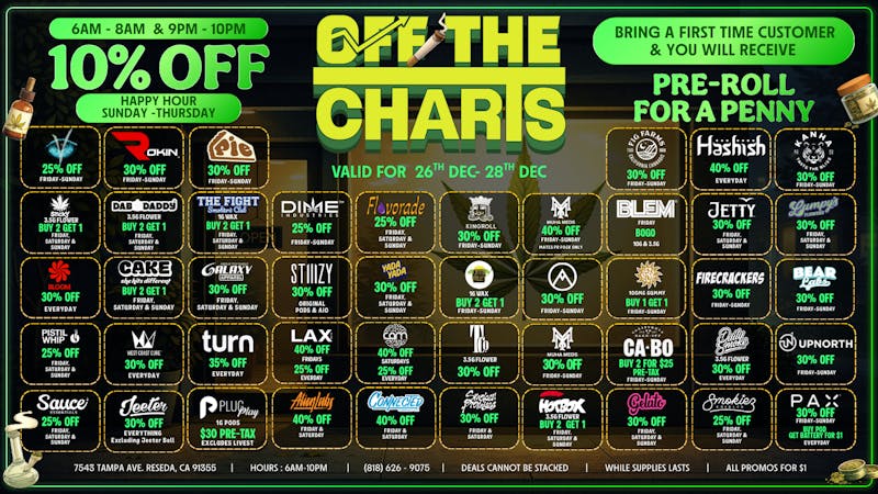 Off the Charts - Reseda NEW YEAR, NEW WEEKEND DEALS🎉🍾
