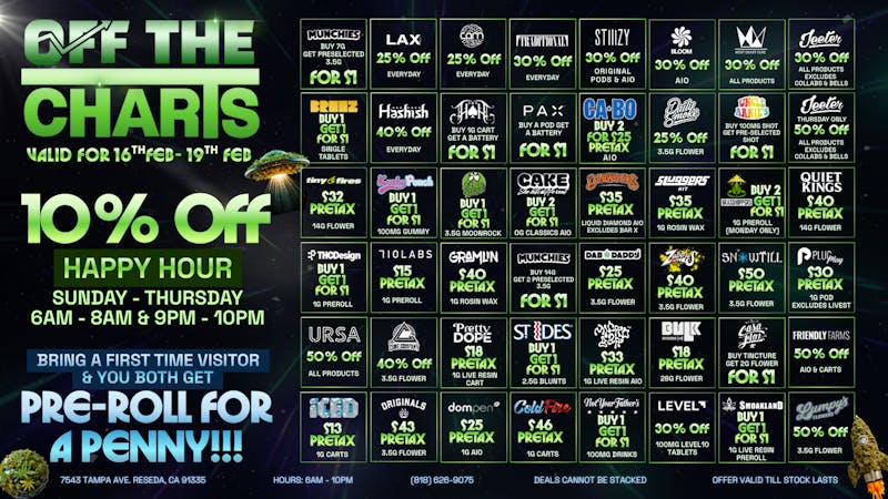 Off the Charts - Reseda VALLEYS BEST WEEKDAY DEALS💨💨💨