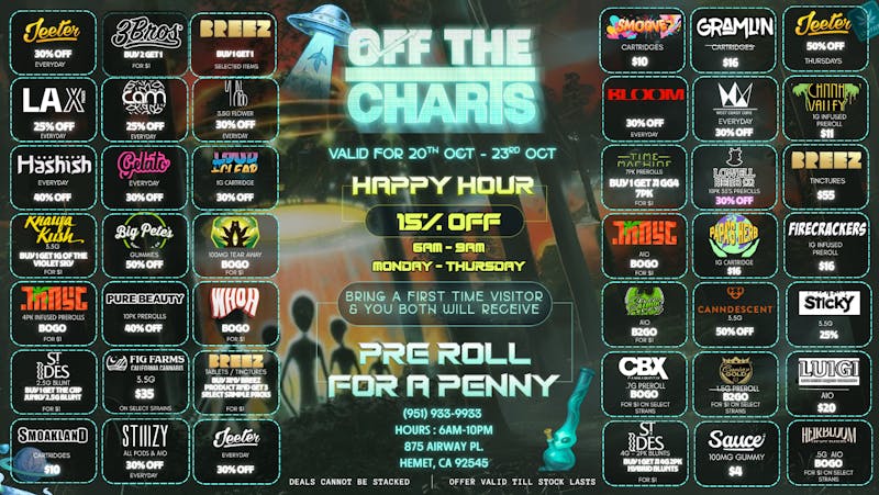 Off the Charts - Hemet WEEKDAY DEALS HERE!!