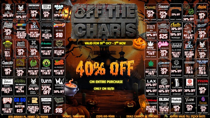 Off the Charts - Hemet WEEKEND DEALS HERE!! FTP?!! GET A PENNY PREROLL!!!