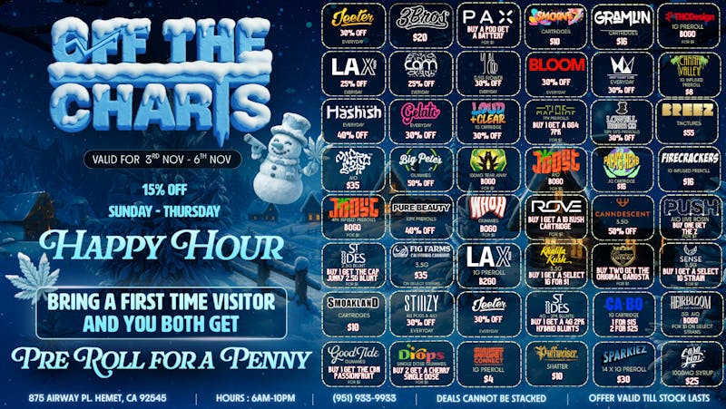 Off the Charts - Hemet WEEKDAY DEALS HERE!!