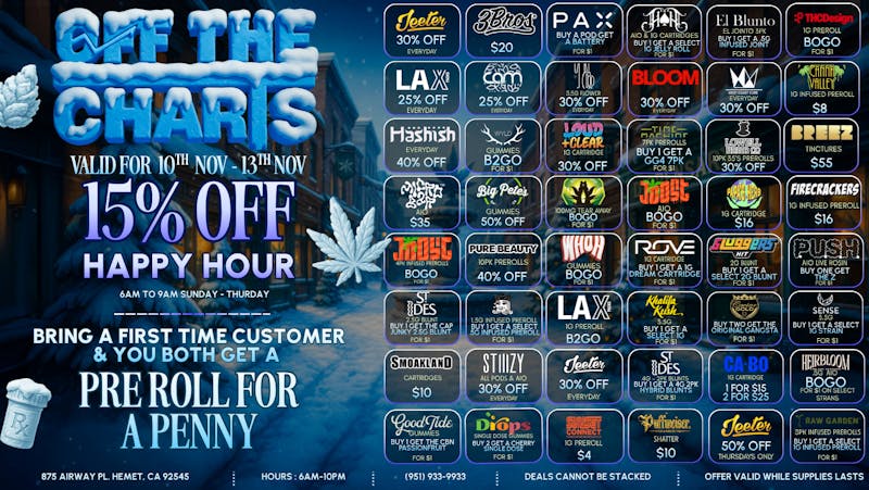 Off the Charts - Hemet WEEKDAY DEALS HERE!!