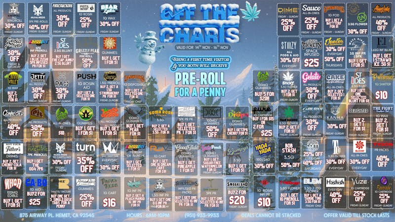 Off the Charts - Hemet Weekend Deals!! FTP Get a Special gift!!