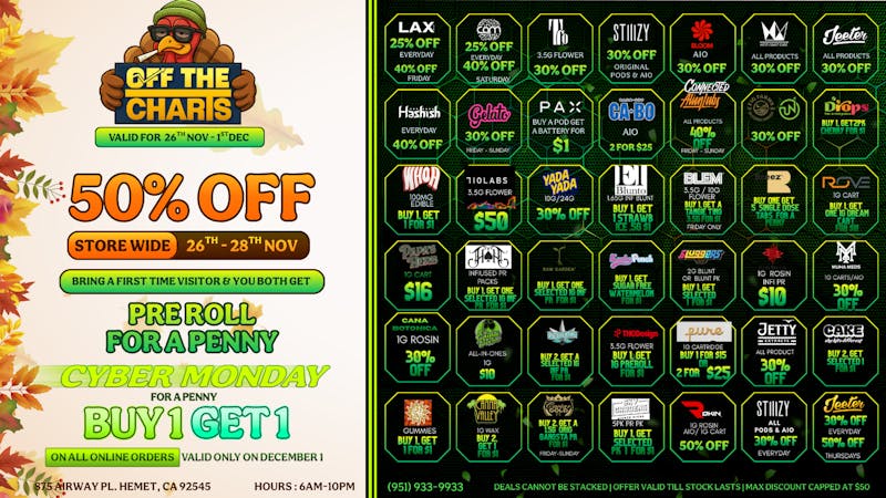 Off the Charts - Hemet DEALS STARTED EARLY!! FTP? GET A GIFT!