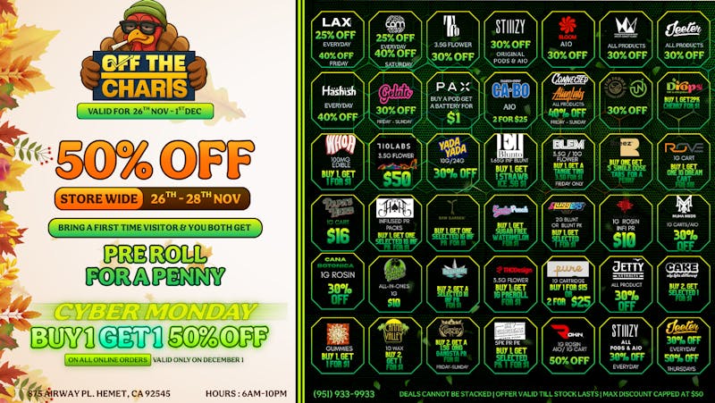Off the Charts - Hemet WEEKDAY DEALS HERE!!