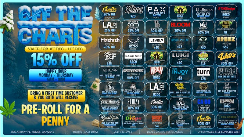 Off the Charts - Hemet Weekday Deals Are Here!