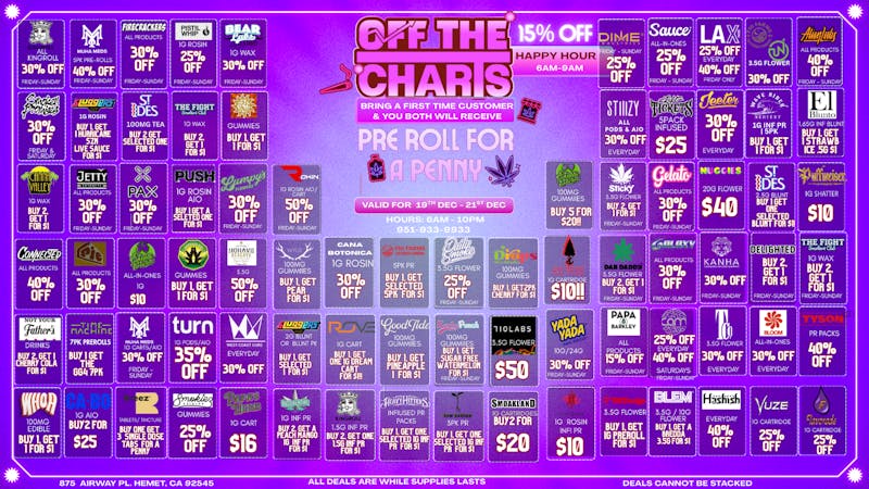 Off the Charts - Hemet Weekend Deals!! FTP Get a Special gift!!