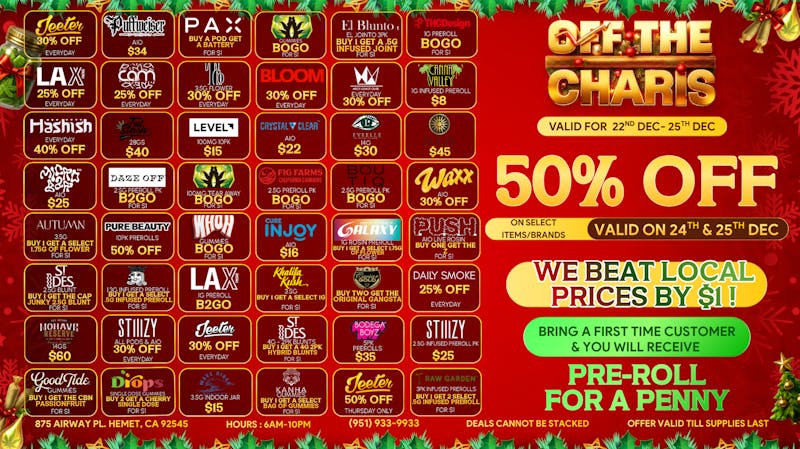 Off the Charts - Hemet Weekday Deals Are Here!