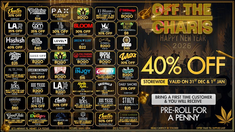Off the Charts - Hemet WEEKDAY DEALS HERE!!