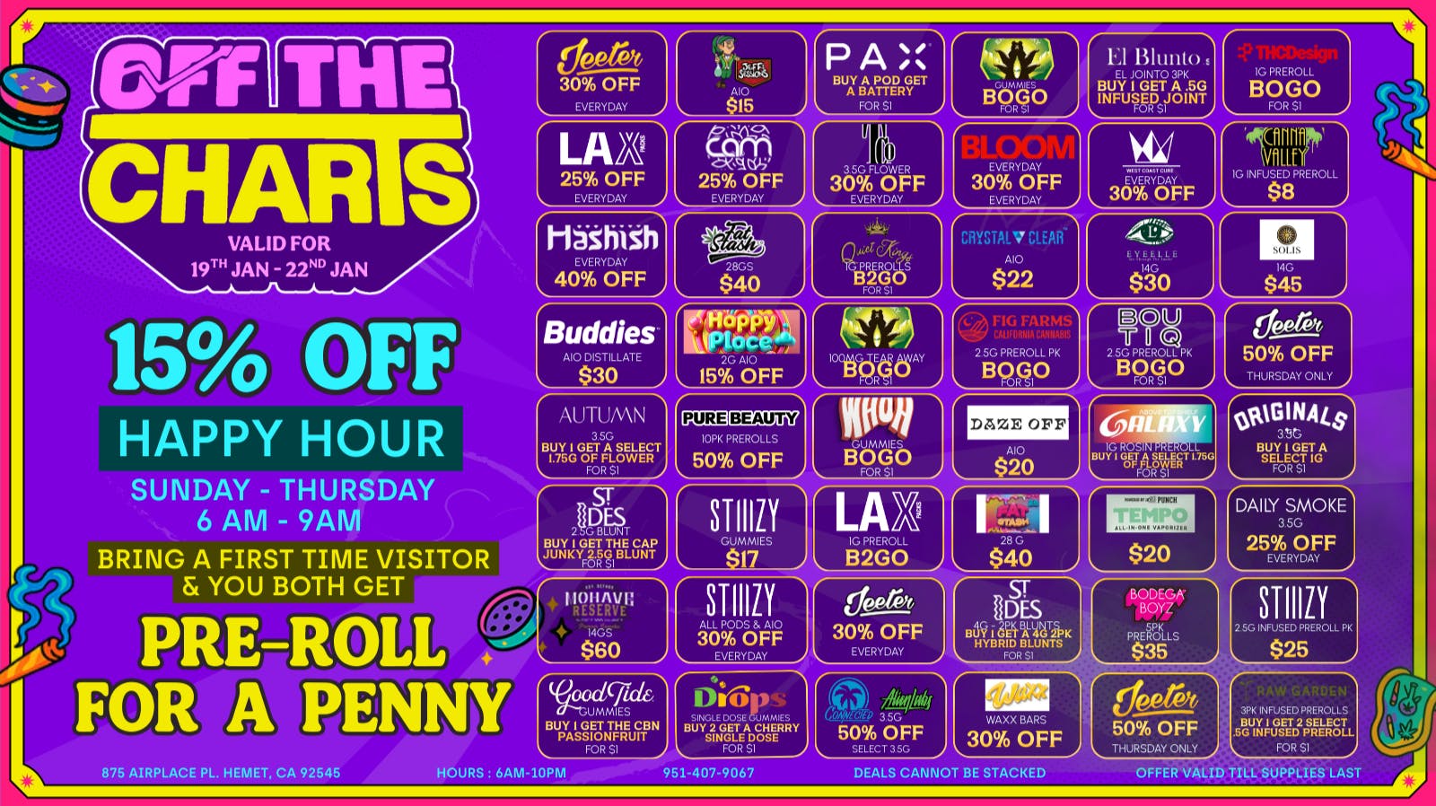 Off the Charts - Hemet Weekday Deals Are Here!