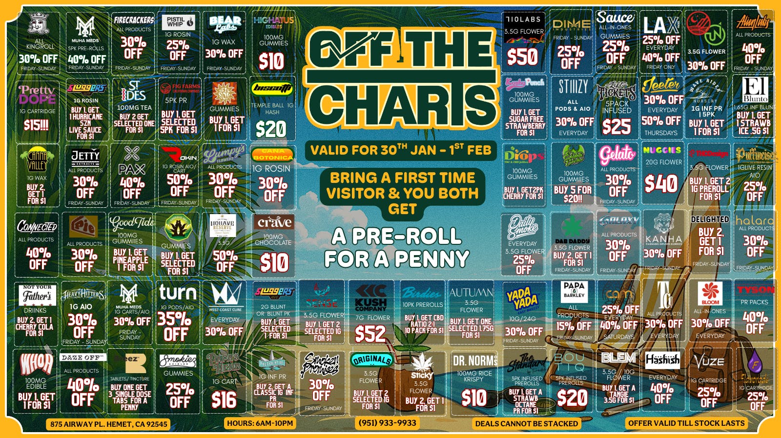 Off the Charts - Hemet WEEKEND DEALS!! FTP? Get a Gift for a penny!!!