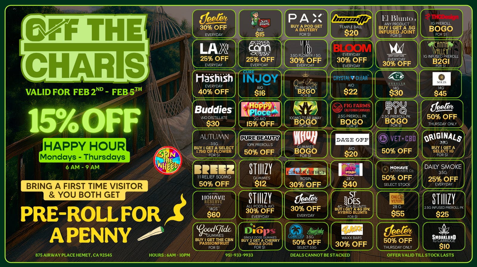 Off the Charts - Hemet WEEKDAY DEALS HERE!!