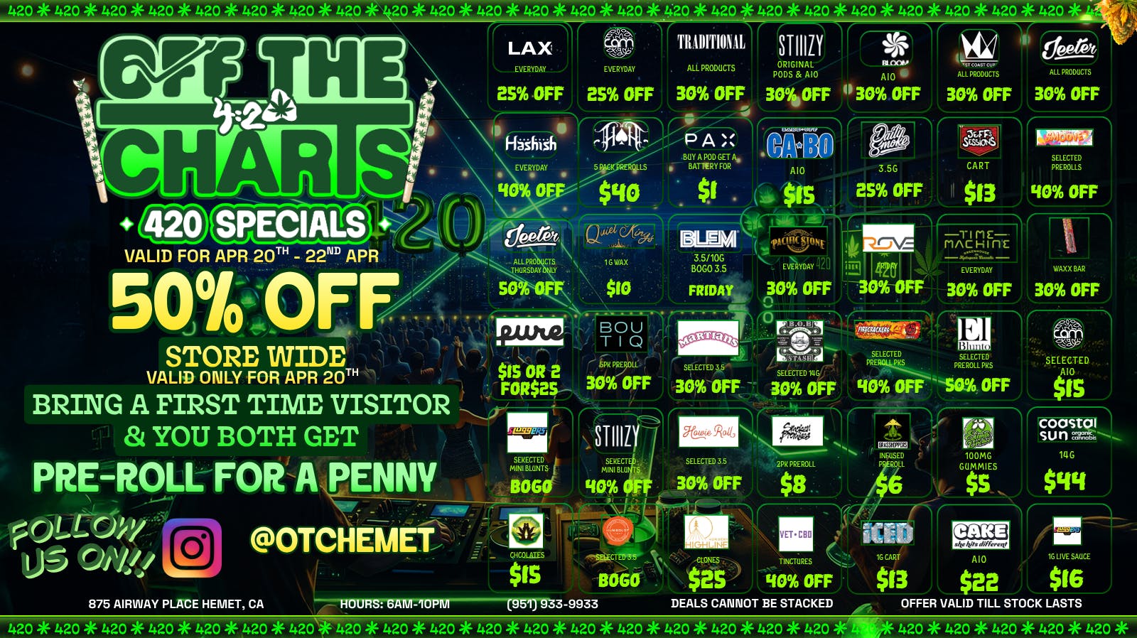 Off the Charts - Hemet on Airway Pl WEEKDAY DEALS HERE!!