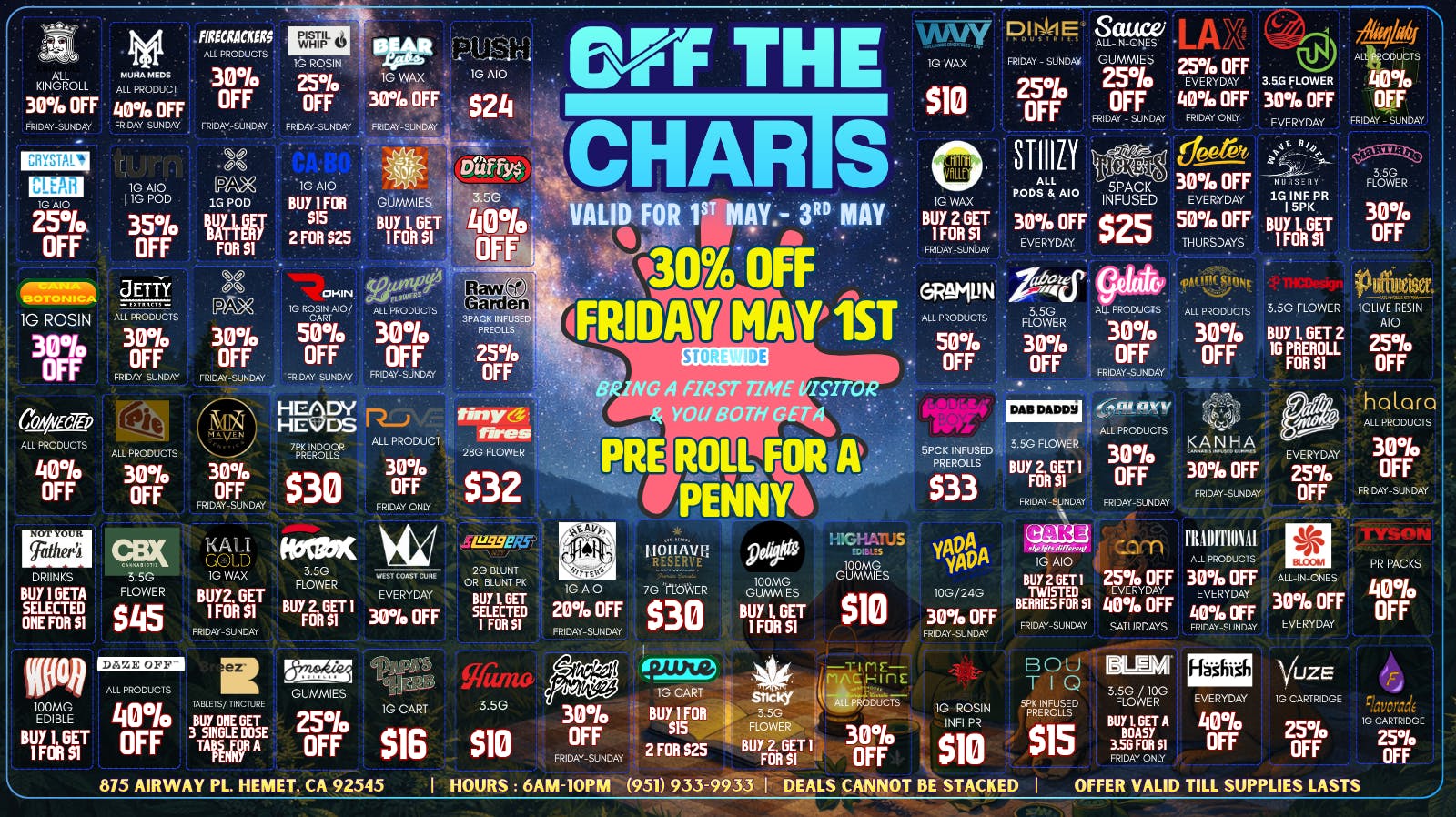 Off the Charts - Hemet on Airway Pl WEEKEND DEALS HERE!! FTP?!! GET A PENNY GIFT!!