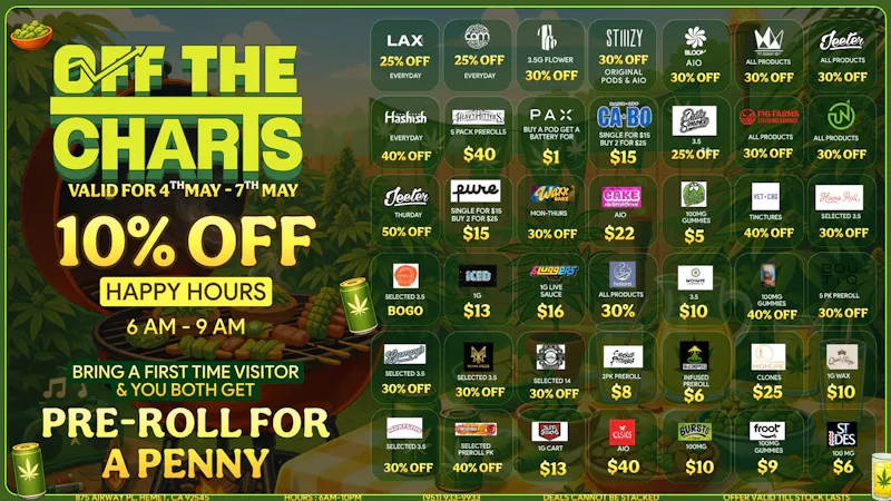 Off the Charts - Hemet on Airway Pl WEEKDAY DEALS HERE!!