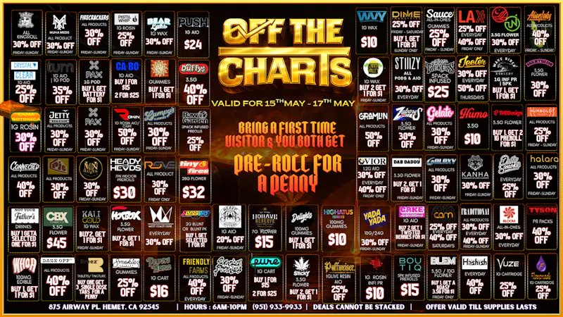 Off the Charts - Hemet on Airway Pl WEEKEND DEALS HERE!! FTP?!! GET A PENNY GIFT!!