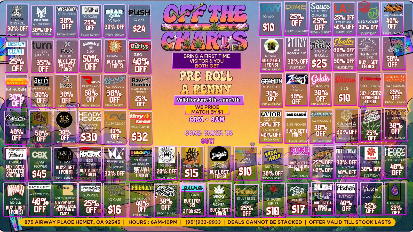 Off the Charts - Hemet on Airway Pl WEEKEND DEALS HERE!! FTP?!! GET A PENNY GIFT!!