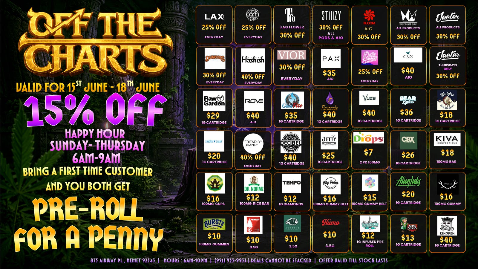 Off the Charts - Hemet on Airway Pl WEEKDAY DEALS HERE!! FTP?!! GET A PENNY GIFT!!!