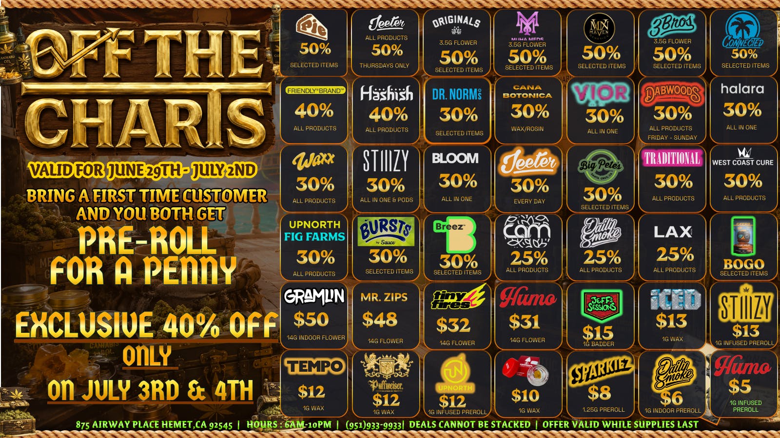 Off the Charts - Hemet on Airway Pl WEEKDAY DEALS HERE!!