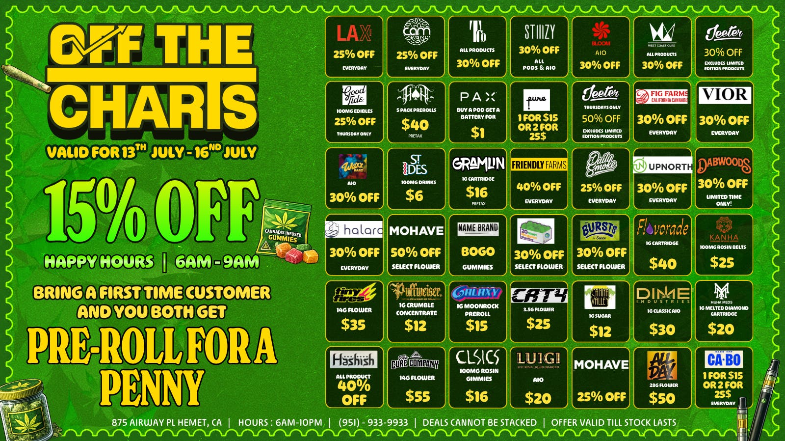 Off the Charts - Hemet on Airway Pl WEEKDAY DEALS HERE!!