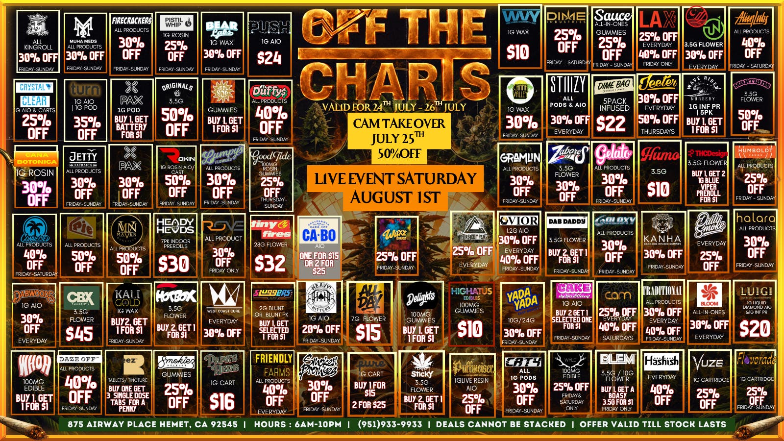 Off the Charts - Hemet on Airway Pl WEEKEND DEALS HERE!! FTP?!! GET A PENNY PREROLL!!!