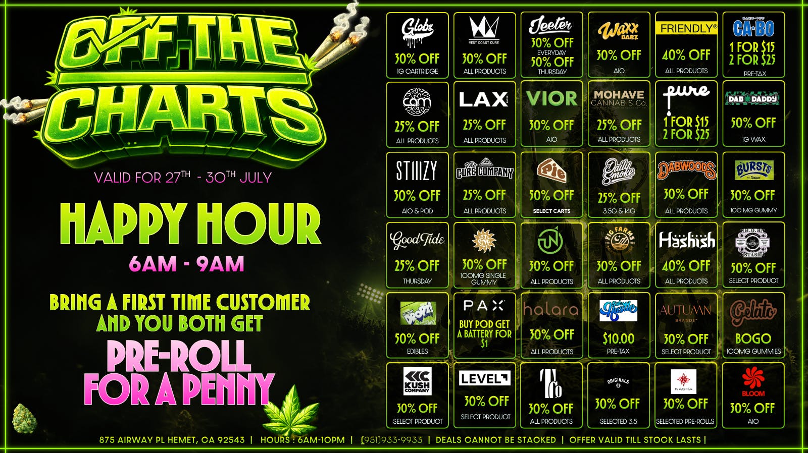 Off the Charts - Hemet on Airway Pl WEEKDAY DEALS HERE!!