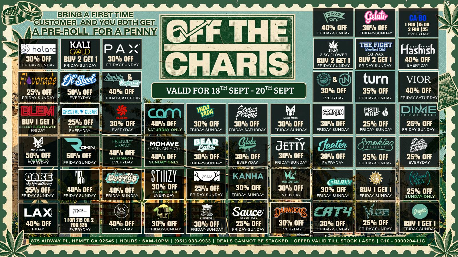 Off the Charts - Hemet on Airway Pl WEEKEND DEALS HERE!! FTP?!! GET A PENNY GIFT!!