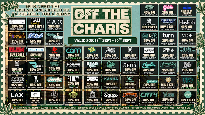 Off the Charts - Hemet on Airway Pl WEEKEND DEALS HERE!! FTP?!! GET A PENNY GIFT!!