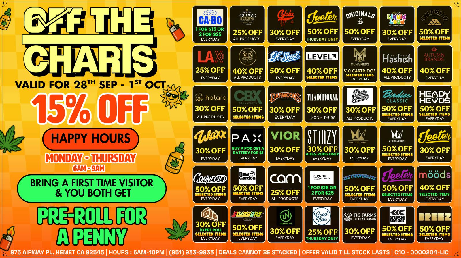 Off the Charts - Hemet on Airway Pl WEEKDAY DEALS HERE!! FTP?!! GET A PENNY GIFT!!!