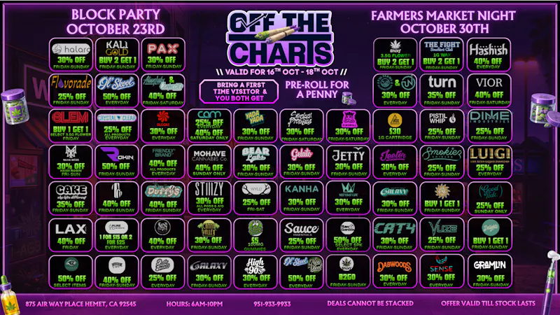 Off the Charts - Hemet on Airway Pl WEEKEND DEALS HERE!! FTP?!! GET A PENNY GIFT!!