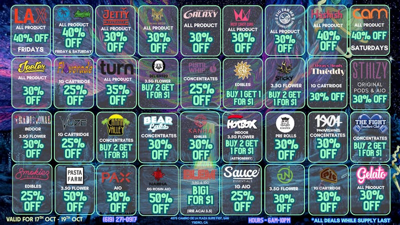Off the Charts - San Ysidro STELLER WEEKEND DEALS ONLINE & INSTORE!