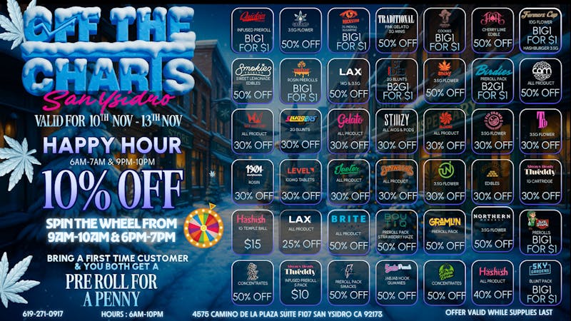 Off the Charts - San Ysidro SAVINGS ALL AROUND & LAST WEEK OF THE RAFFLE