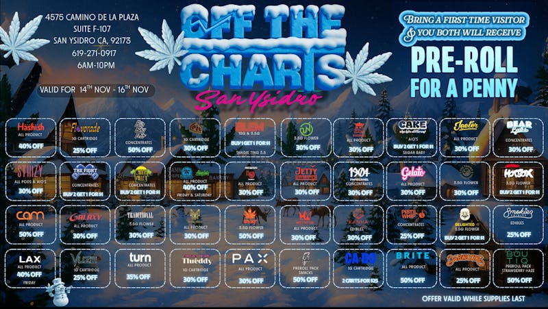 Off the Charts - San Ysidro FIRE NEW BRANDS - SAME GREAT PRICES