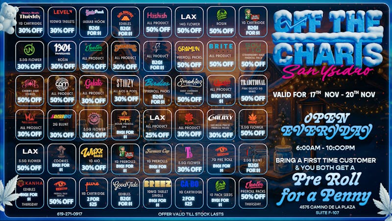 Off the Charts - San Ysidro HOLIDAY PREP STARTS AT OFF THE CHARTS